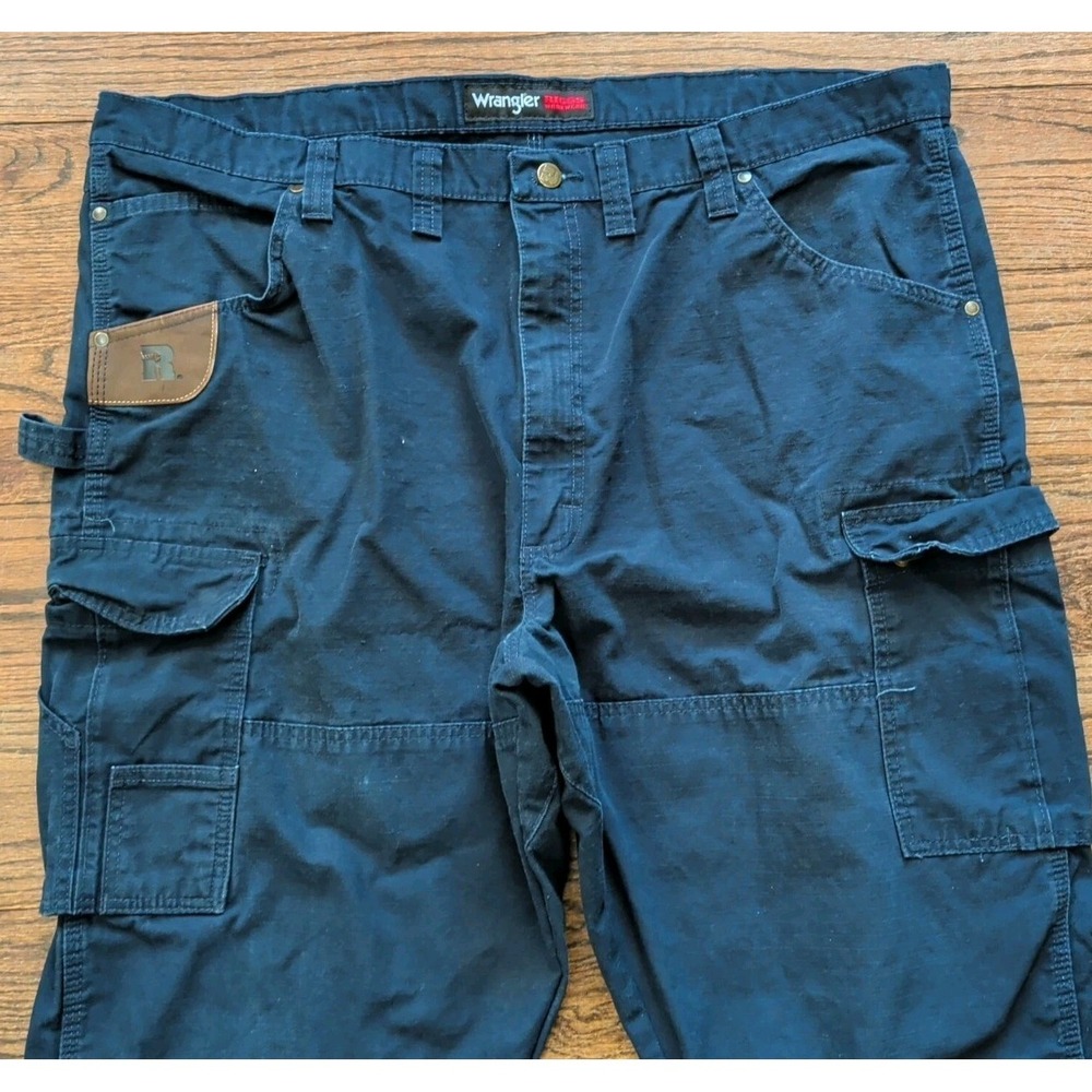 Wrangler Riggs Workwear Pants Blue 44x30 Canvas Ripstop Ranger Cargo Hammer Loop - Picture 2 of 8